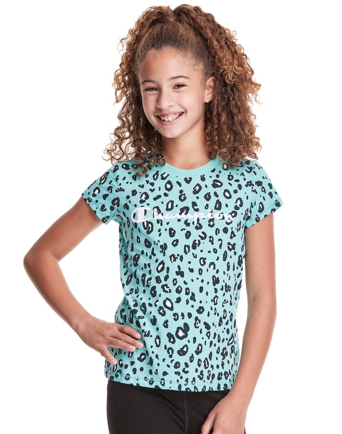 Camiseta Champion Niña - Classic Graphic Leopard Print ( Turquesa/Negras ) 8460579-TW